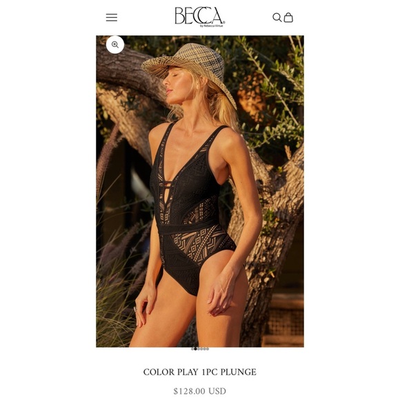 BECCA Color Play Crochet Plunge One Piece Swimsuit w/ Tie Back — MEDIUM — Black - Picture 11 of 15